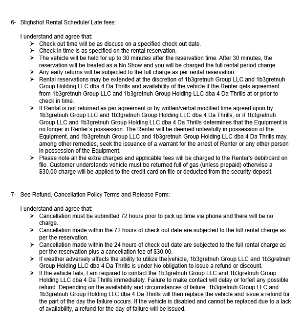 4Da Thrills Rental Agreement - Page 5